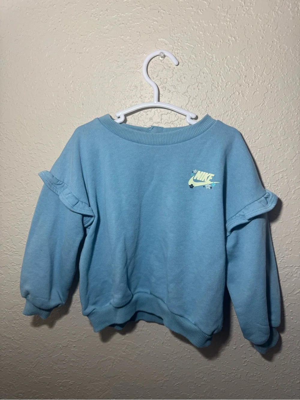 Nike Baby Girl 24M Blue Ruffle Sleeve Floral Logo Sweatshirt